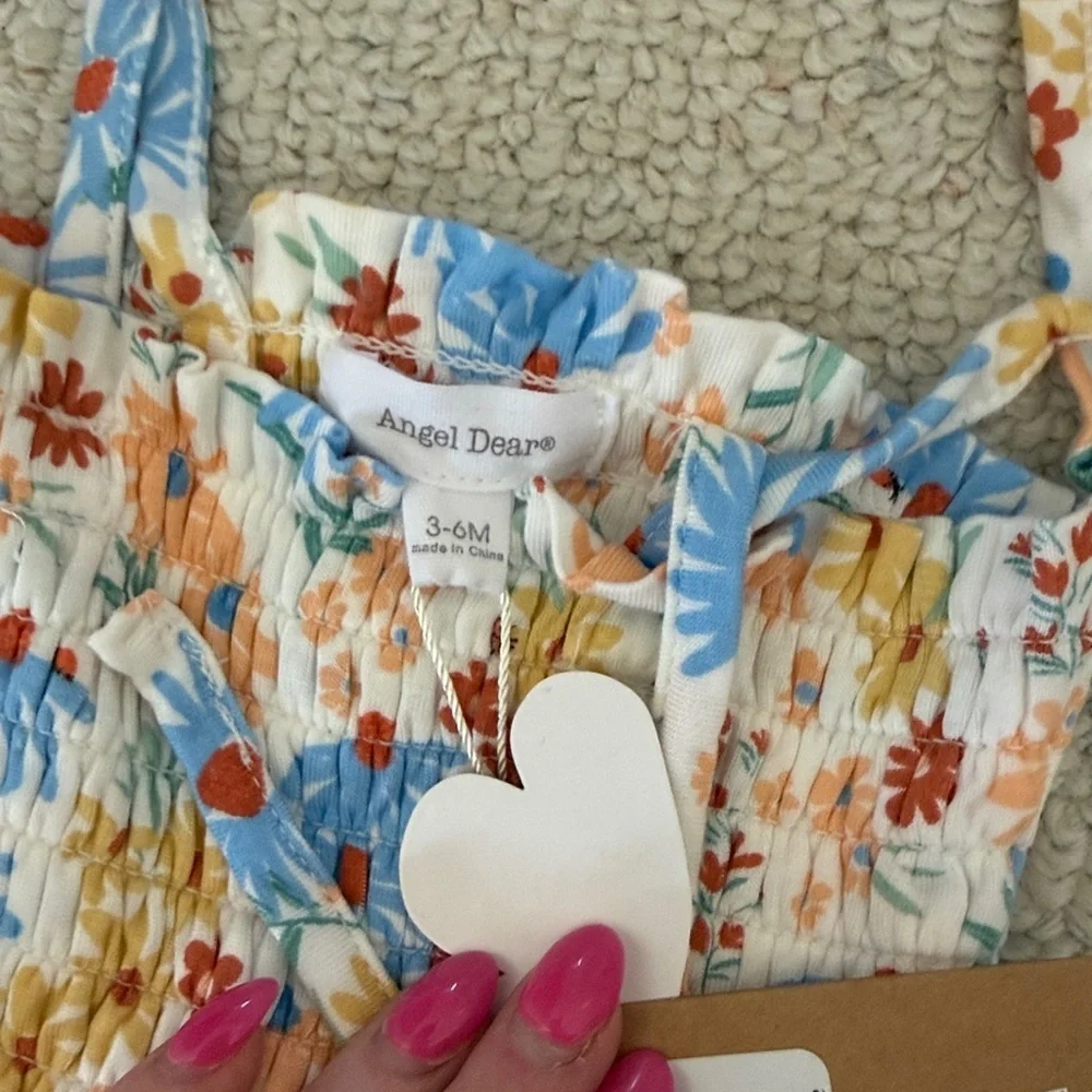 Angel Dear Smocked Coneflower Bubble Bodysuit Skirt Strappy Onesie Bamboo